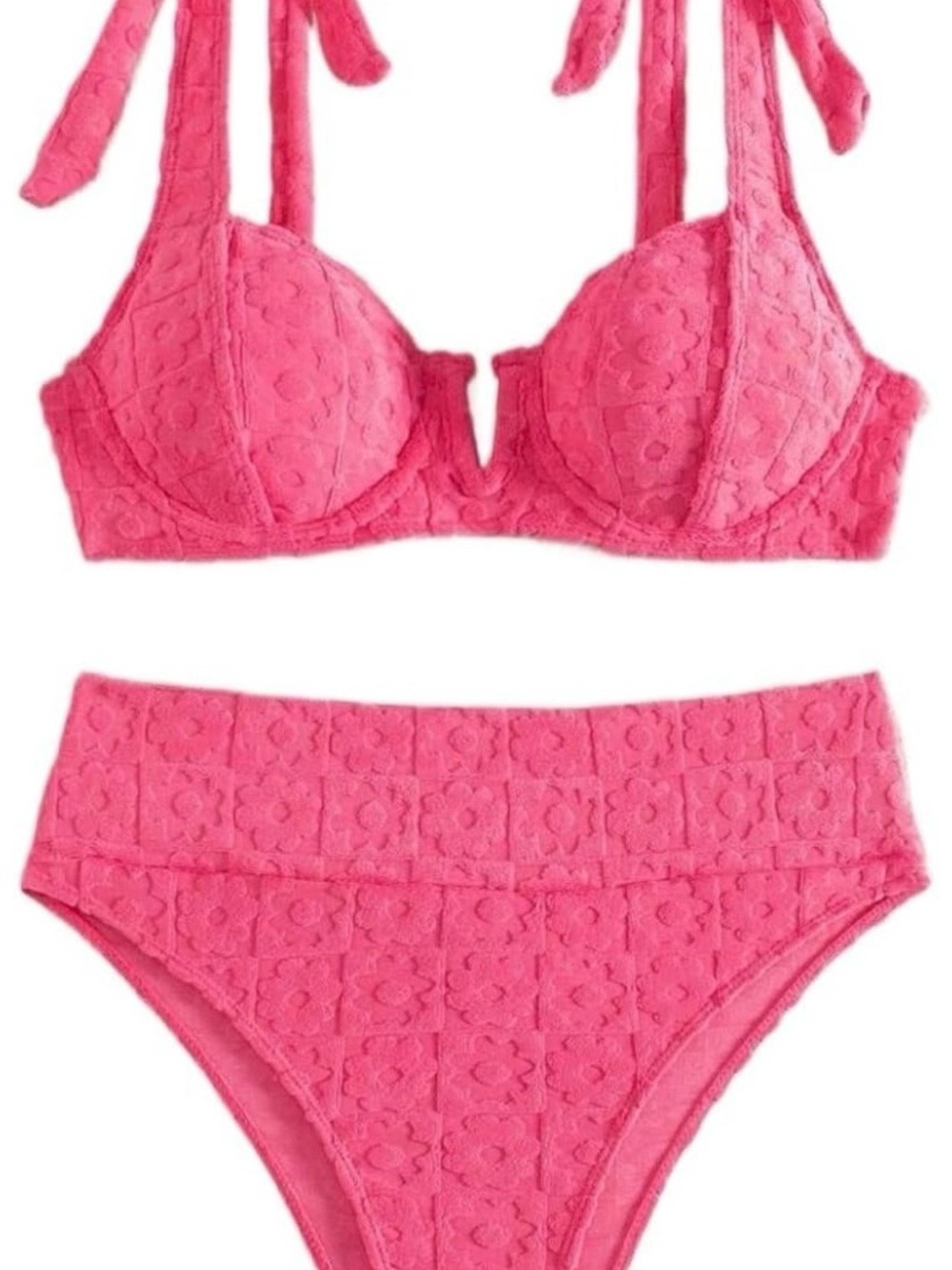 High-Rise Pink Lace Swim Bra Set with Underwire Support